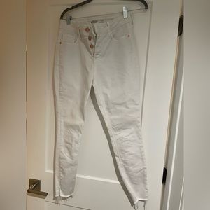 High waist button fly white jeans